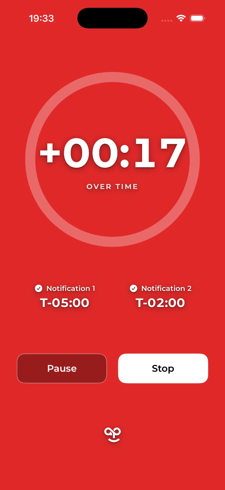 HAPPY Timer in its red state, into overtime