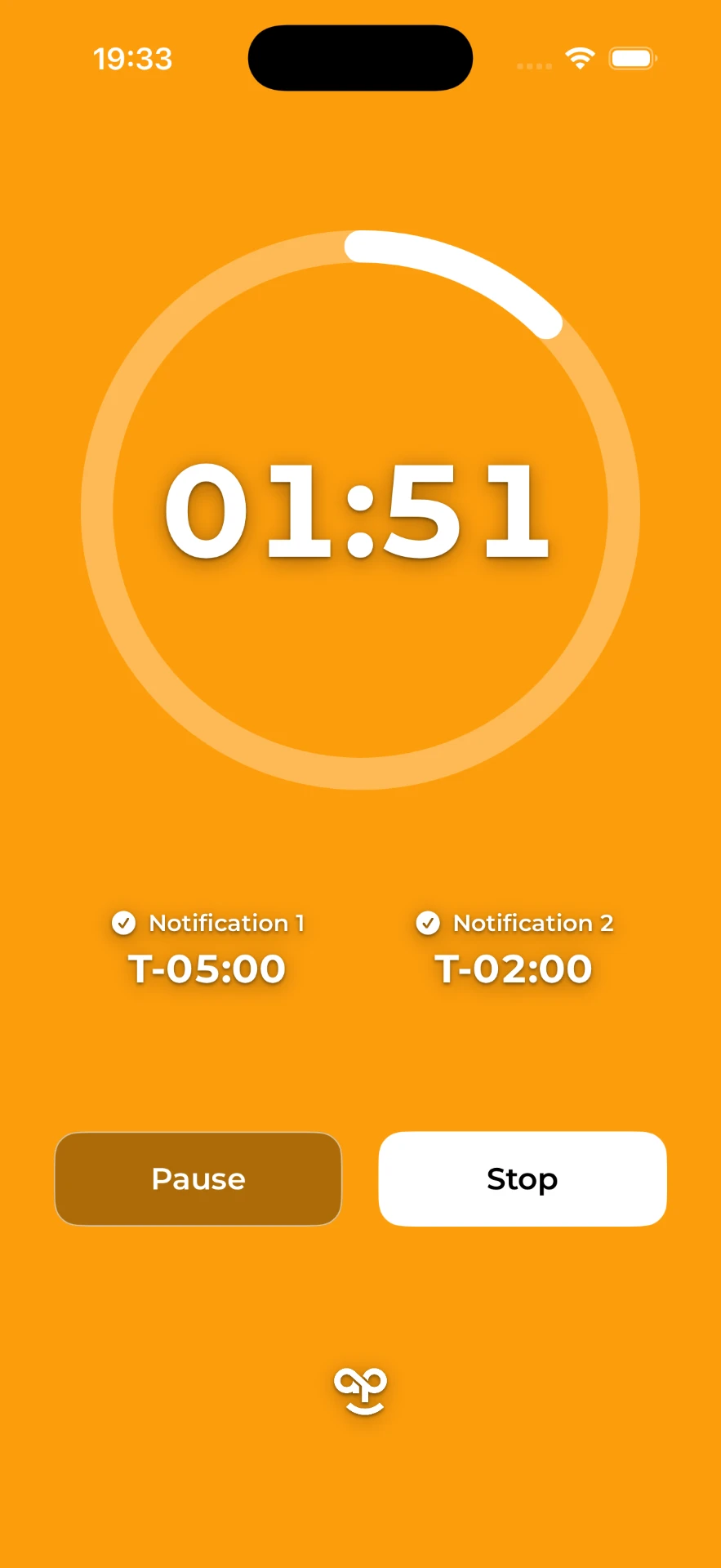 HAPPY Timer in its orange state, second heads up, wrap it up